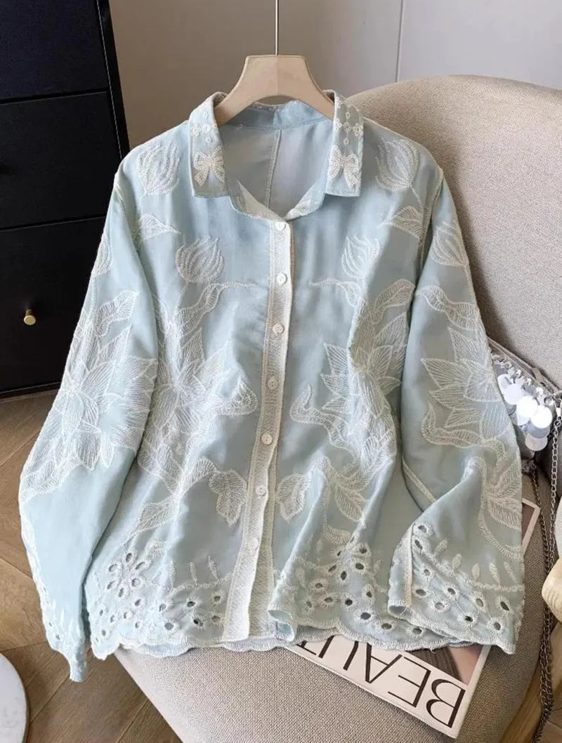 Deli Premium Embroidered Cotton Shirts In Blue