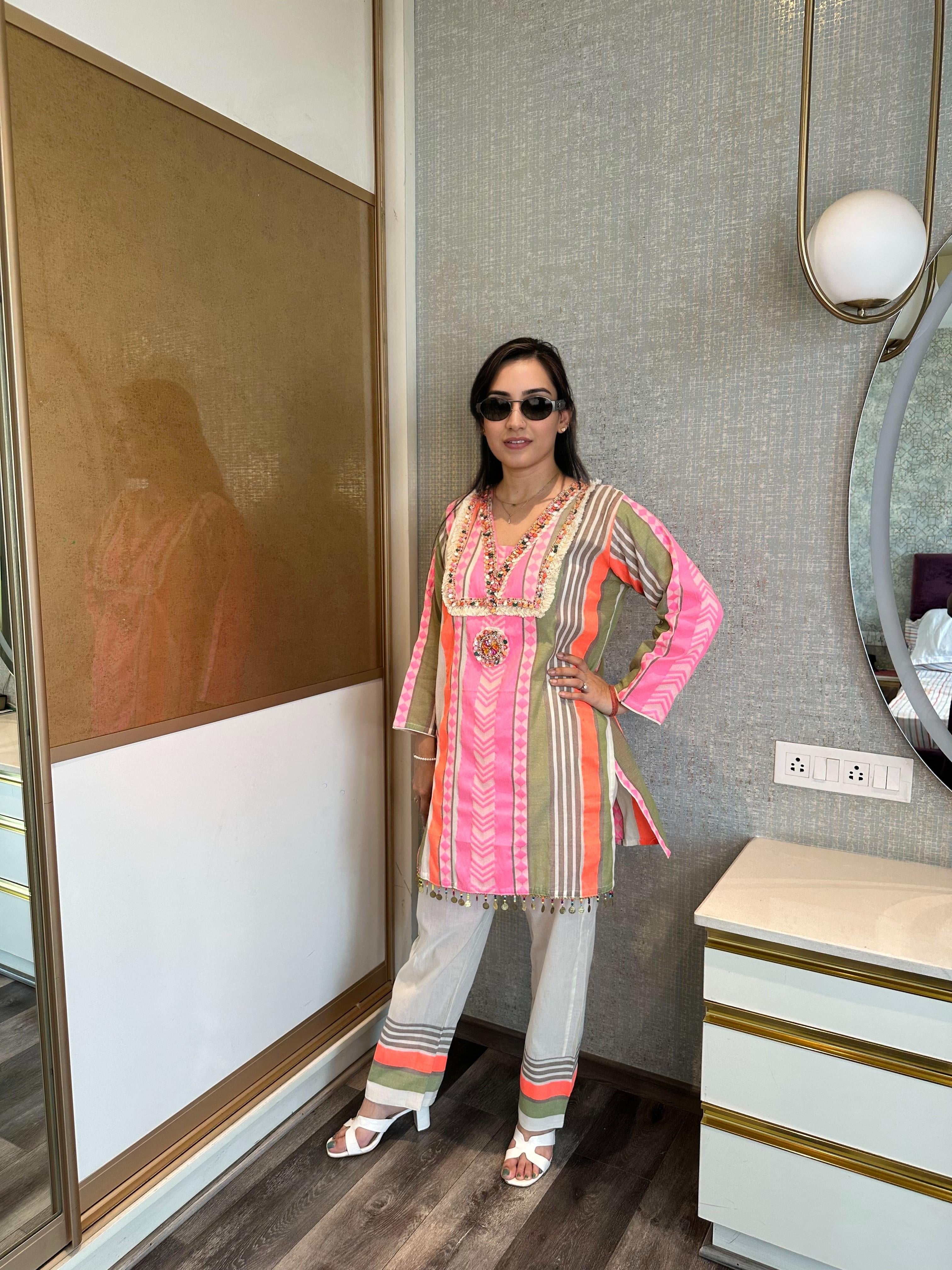 Multi-colored Hand-embroidered Coord Set