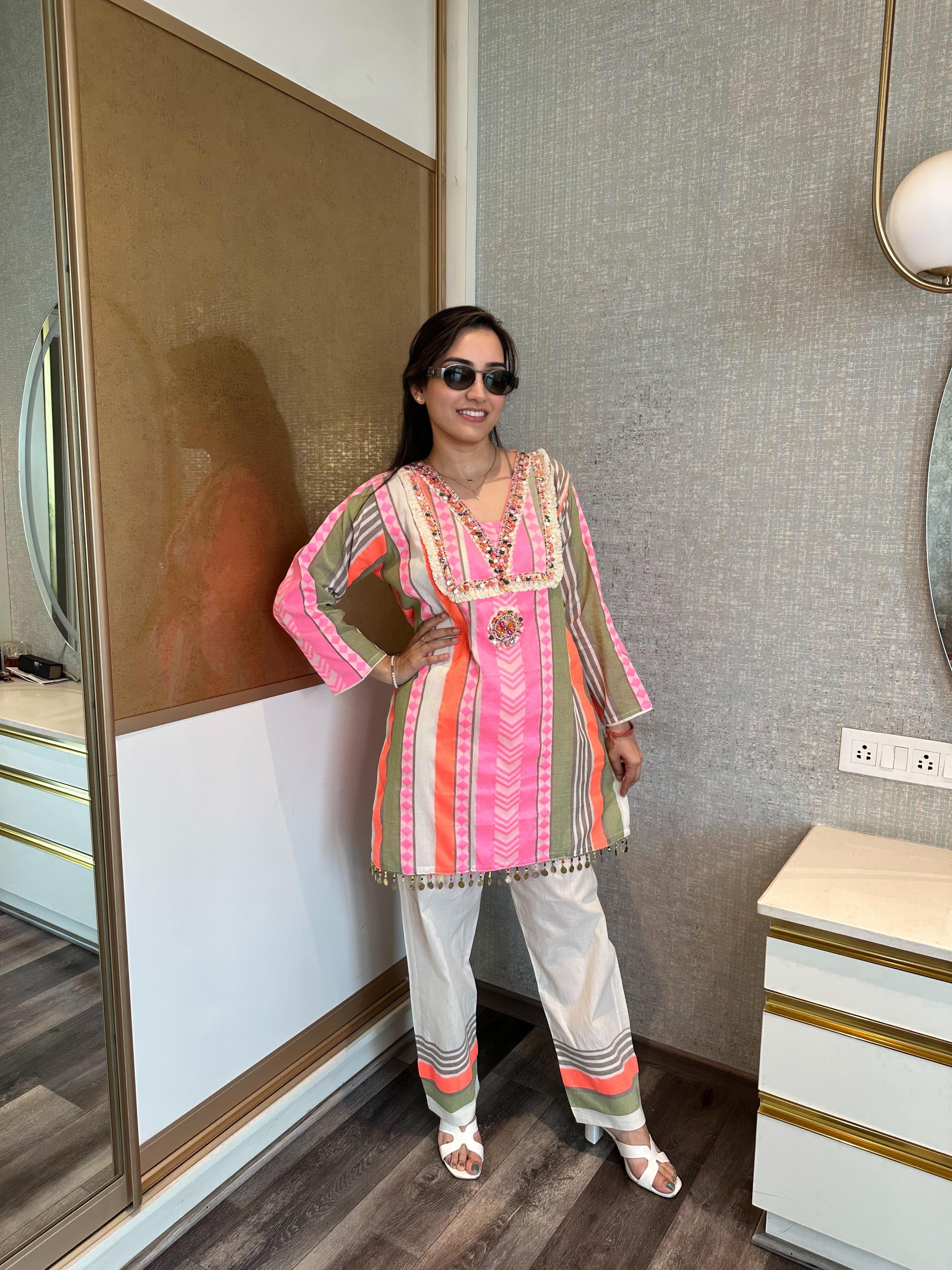 Multi-colored Hand-embroidered Coord Set