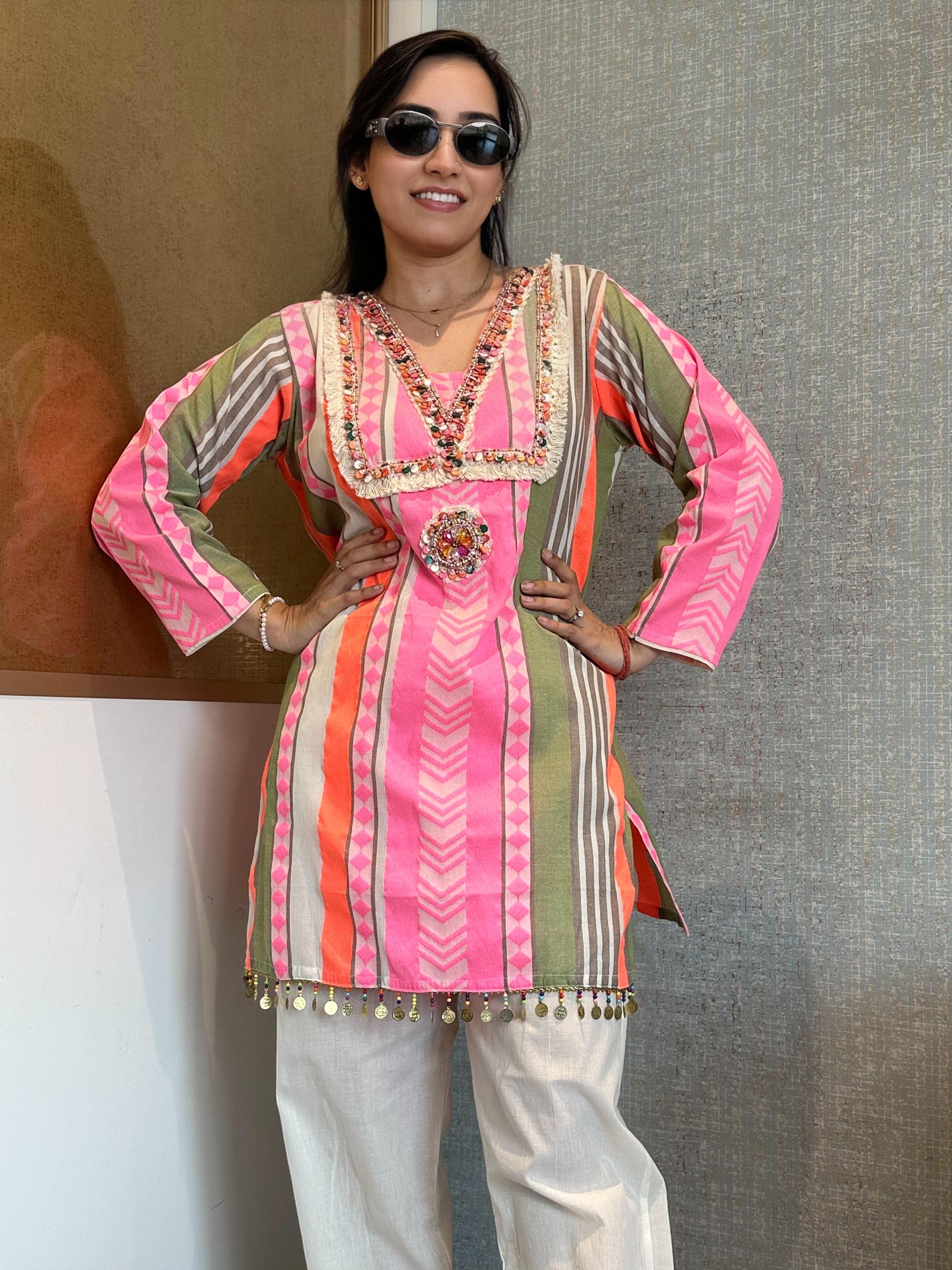 Multi-colored Hand-embroidered Coord Set