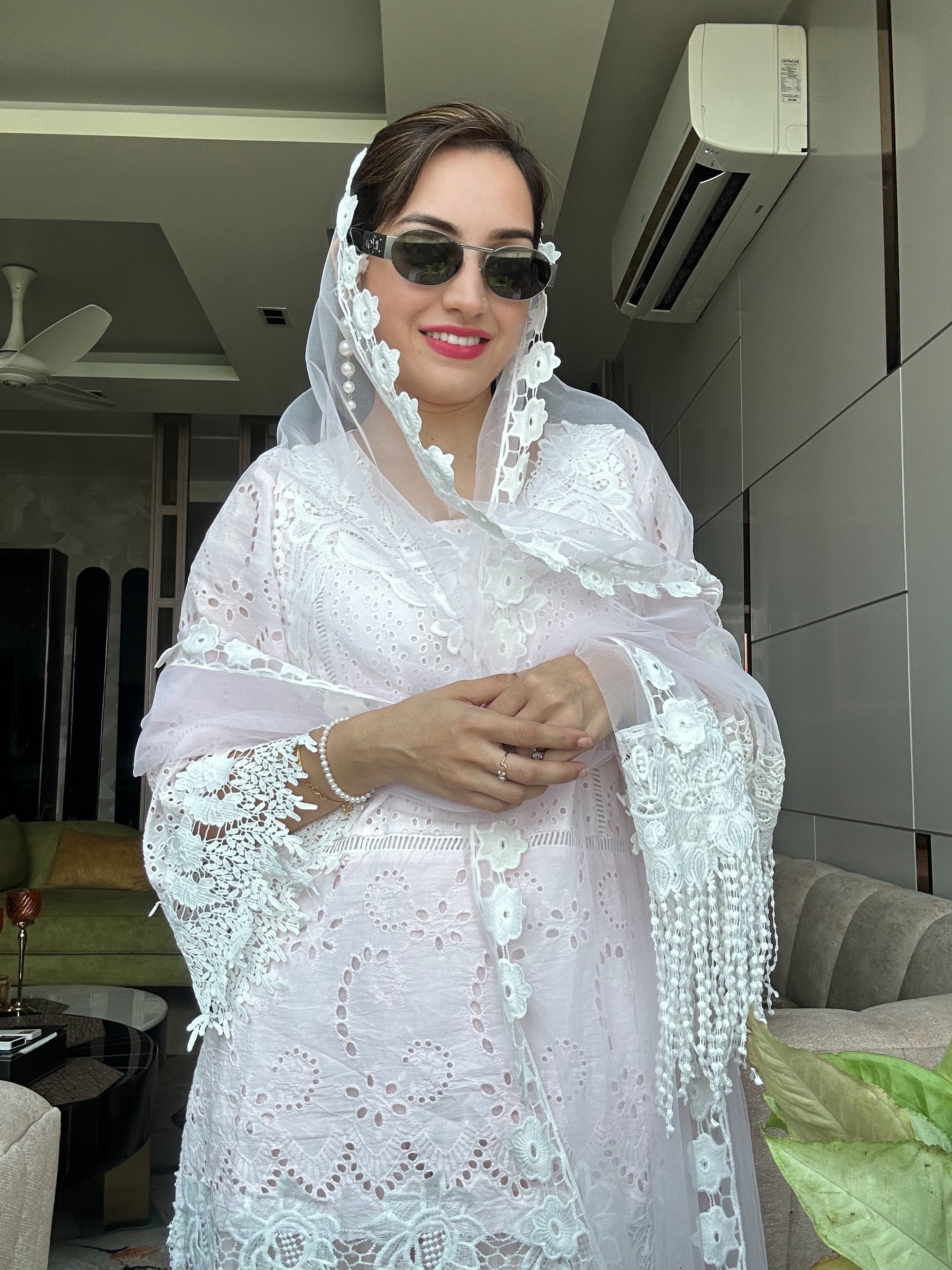 Shiffli Cut-work Kurta with Dupatta and Trousers