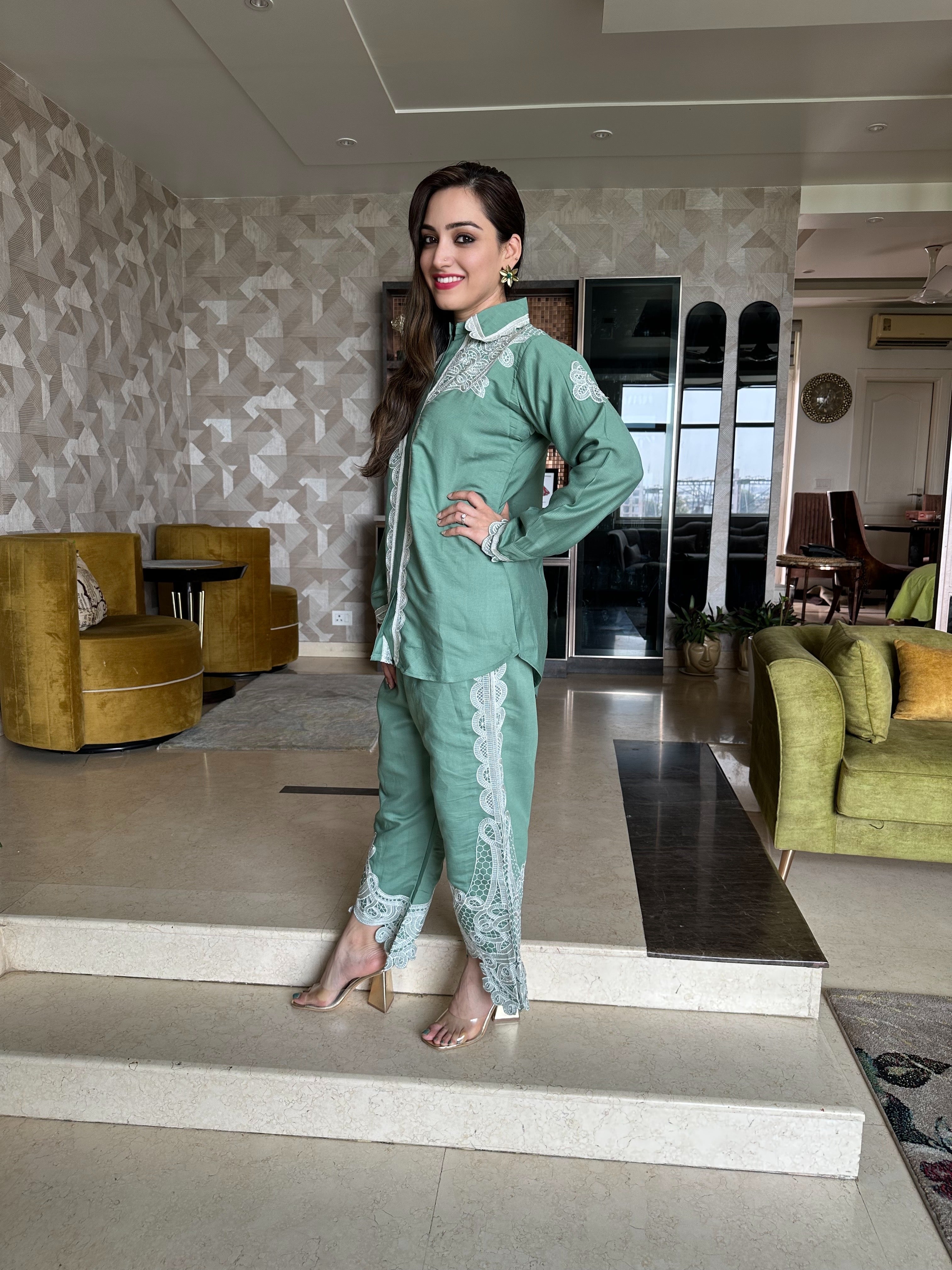 Sea Green Lace Work Coord Set