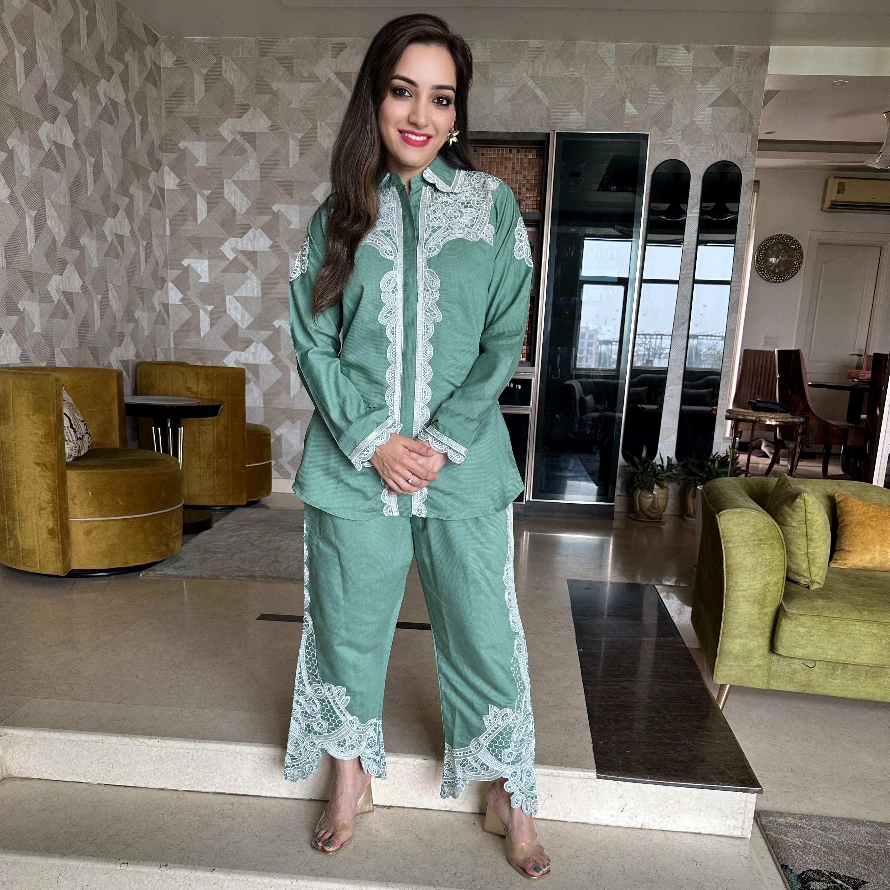 Sea Green Lace Work Coord Set