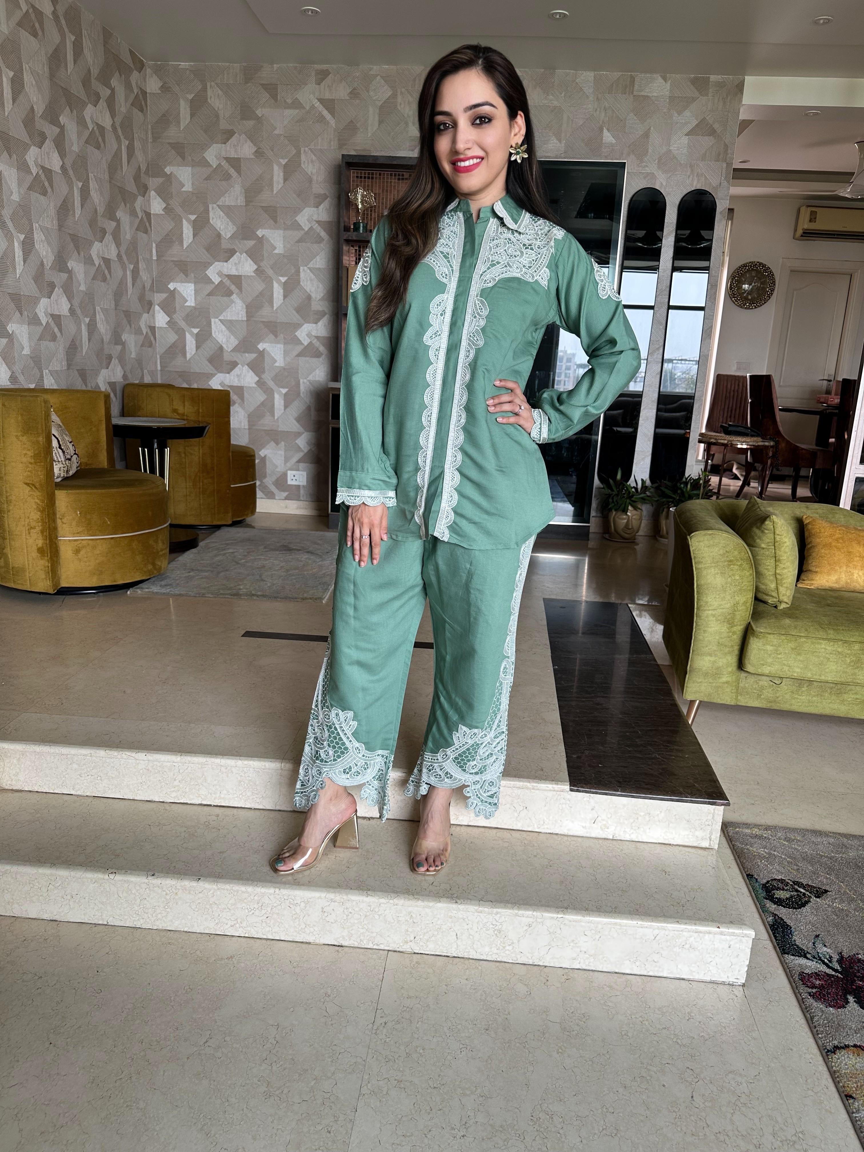 Sea Green Lace Work Coord Set