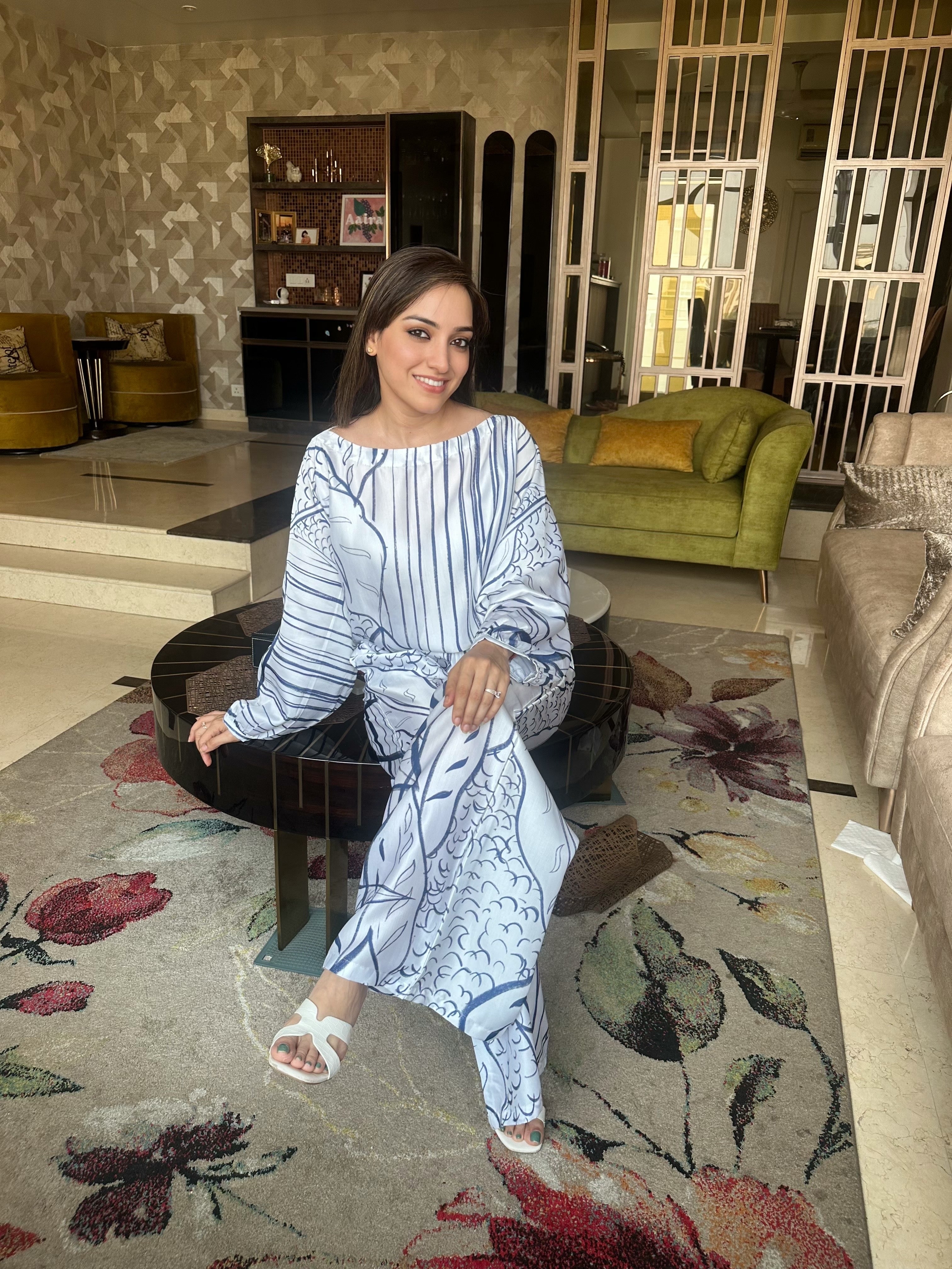 Geometric Blue Broad Petals Coord Set